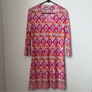 Charlie Paige Abstract Tunic Dress Pink Aqua Orange White Size Small
